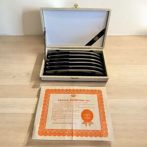 Vintage Set 6 Armack Steak Knives Original Box Japan Stainless Serrated Steel